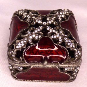 Rucinni dark red ornate filigree-style enamel gift box trinket box